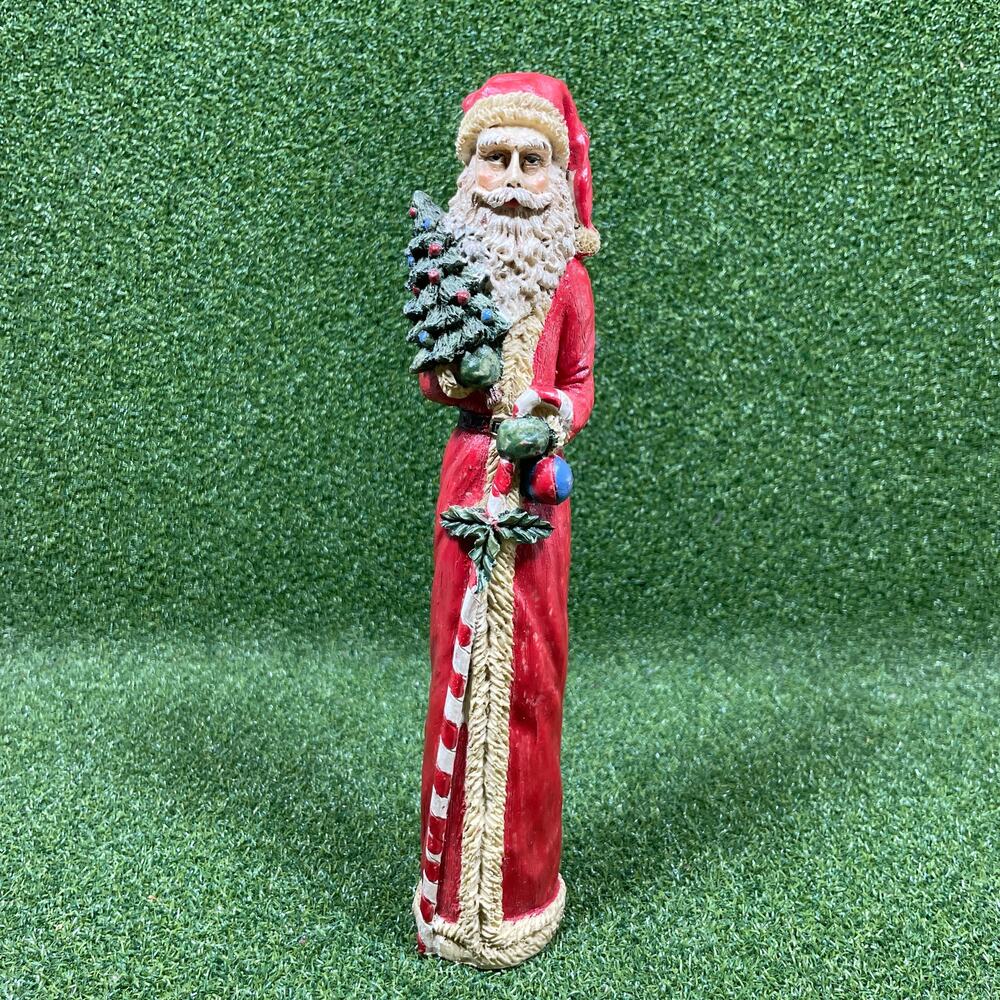 Vintage Cold Cast Resin Santa Claus Holding Christmas Tree Figurine